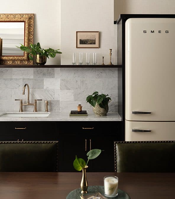 sink and refrigerator in kitchen